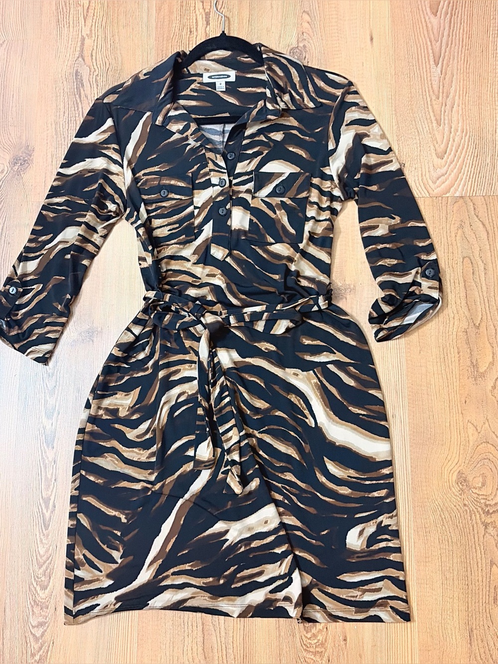 Intermission Women's Animal Print mini Dress in Black and Brown size 8 medium